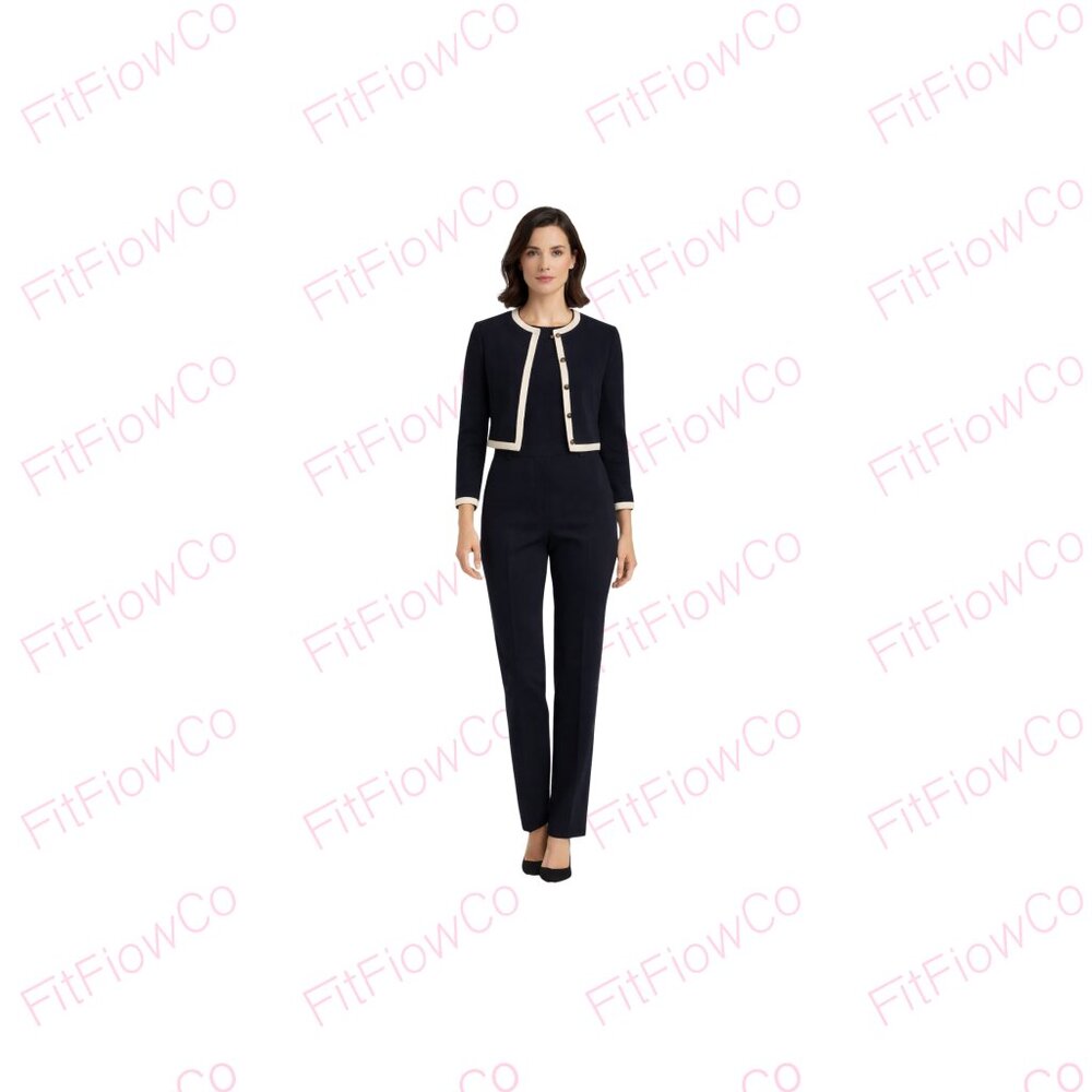 Lauren Ralph Lauren Petite Navy Cropped Jacket with Ivory Trim P/S